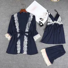3 шт. Модные женские шелковые пижамы пижамный комплект пижамы летняя Домашняя одежда ночная рубашка наборы