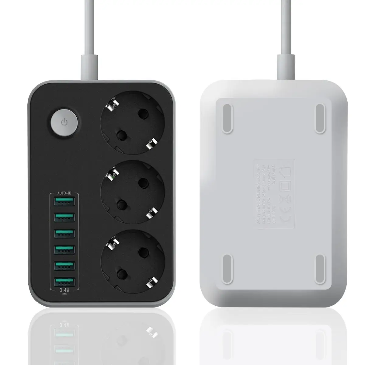 

Smart Home 5V 3.4A Desktop 3 Power Socket 6 USB Port 5.24ft/1.6m EU Plug Charging Sockets Adapter
