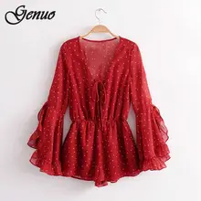 Red Bohemian Playsuit Dot Printed Rompers Long Flare Sleeve Jumpsuit Elegant 2019 Red Bohemian Playsuit Dot Printed Rompers Long Flare Sleeve Jumpsuit Elegant 2019