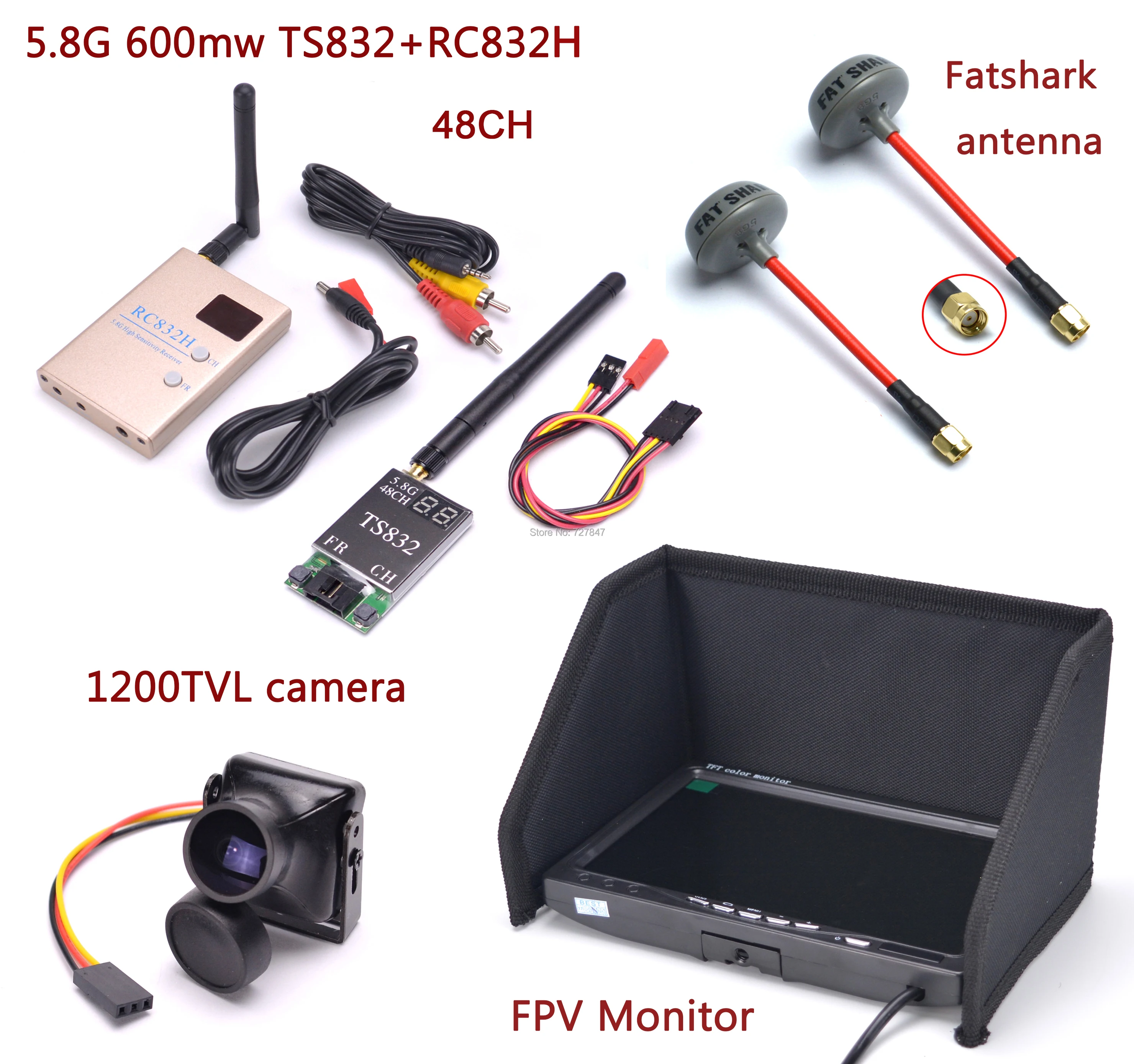 Комплект FPV комбинированная система 1200TVL камера + 5 8 ГГц 600 мВт 48CH TS832 RC832S RC832 7