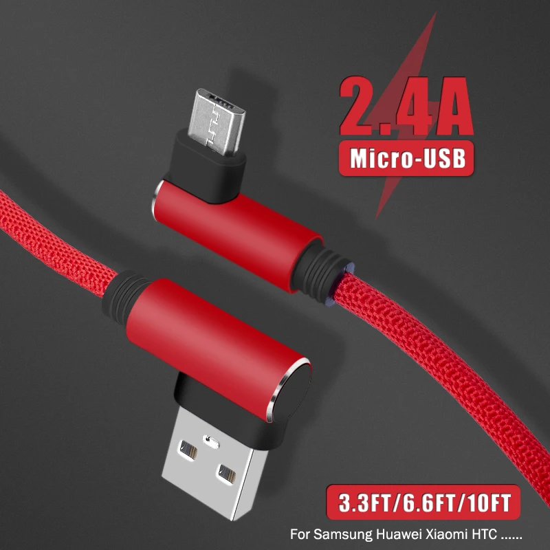 2.4A Быстрый 90 градусов mi cro usb кабель быстрой зарядки для huawei samsung Xiaomi mi телефон игры правый угол кабель мобильного телефона