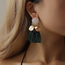 Women Gold Trendy Bohemia Geometric Round White Stone Tassel Hanging Dangle Drop Earrings Women Gold Trendy Bohemia Geometric Round White Stone Tassel Hanging Dangle Drop Earrings