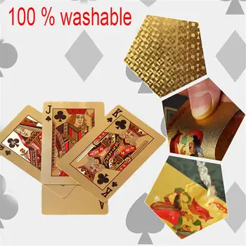 

Golden Playing Cards Deck Of Gold Foil Pokers Set Magic Cards 24K Gold Plastic Foil Pokers Durable Waterproof Cards