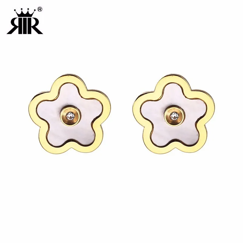 

RIR Fashion Stainless Steel Rose Gold Beautiful Flower Earrings Retro Flowers Cartilage Opal Stud Earrings Gardening Gifts