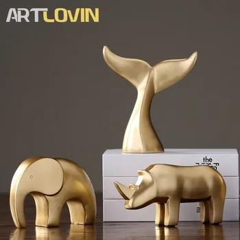 

Nordic Home Decor Figurines Golden Elephant Animal Statues Giraffe Rhino Resin Decoration Creative Home Desk Display Sculpture