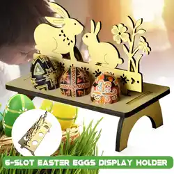 DIY деревянный милый кролик Банни 6-слот пасхальные яйца Дисплей держатель декорированный поднос 21x10,3x16 см праздничное мероприятие