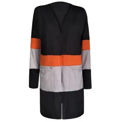 Женское пальто-кардиган контрастного цвета с открытым передом и длинными рукавами, Тренч для женщин с карманами, свободная Длинная Верхняя