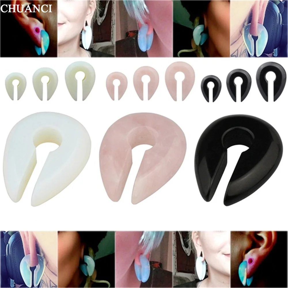 

Natural Organic Stone Ear Weight Taper Expander Tribal Keyhole Plugs Gauge Opal Obsidian Earrings Unisex Jewelry