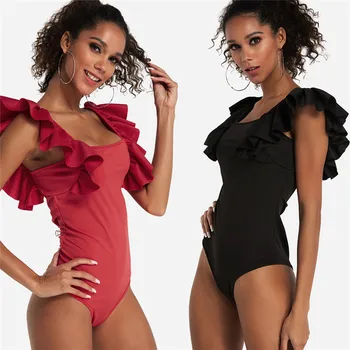 

HIRIGIN Fashion Women Ruffle Sleeves Bandage Bodysuit Leotard Lady Sexy Beach Jumpsuit Fresh Summer Young Girl Clothes