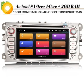 

7" Quad Core Android 8.1 Autoradio DAB+ Car stereo GPS WiFi 4G Radio CD BT DVR DVT-IN Car Multimedia Player for FORD Focus S-Max