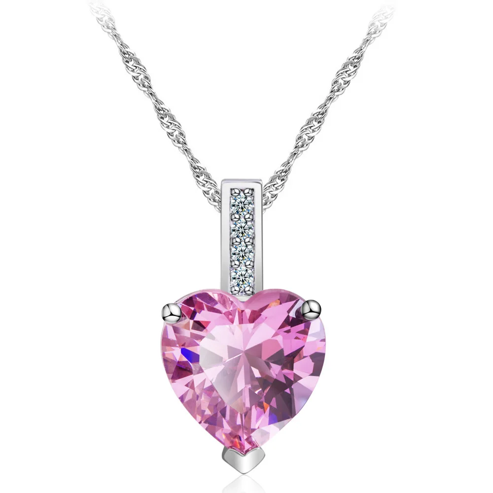 

KingDeng Pink Heart Necklace Women Necklaces pendant Jewelry harajuku 925 sterling silver crystal valentine's day 2019 pendants