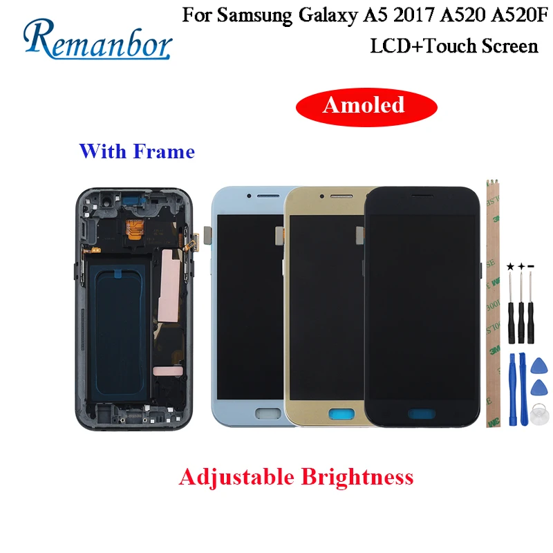 

Remanbor For Samsung Galaxy A5 2017 A520 A520F LCD Display and Touch Screen +Frame Amoled 5.2" Assembly Repair Parts +Tools
