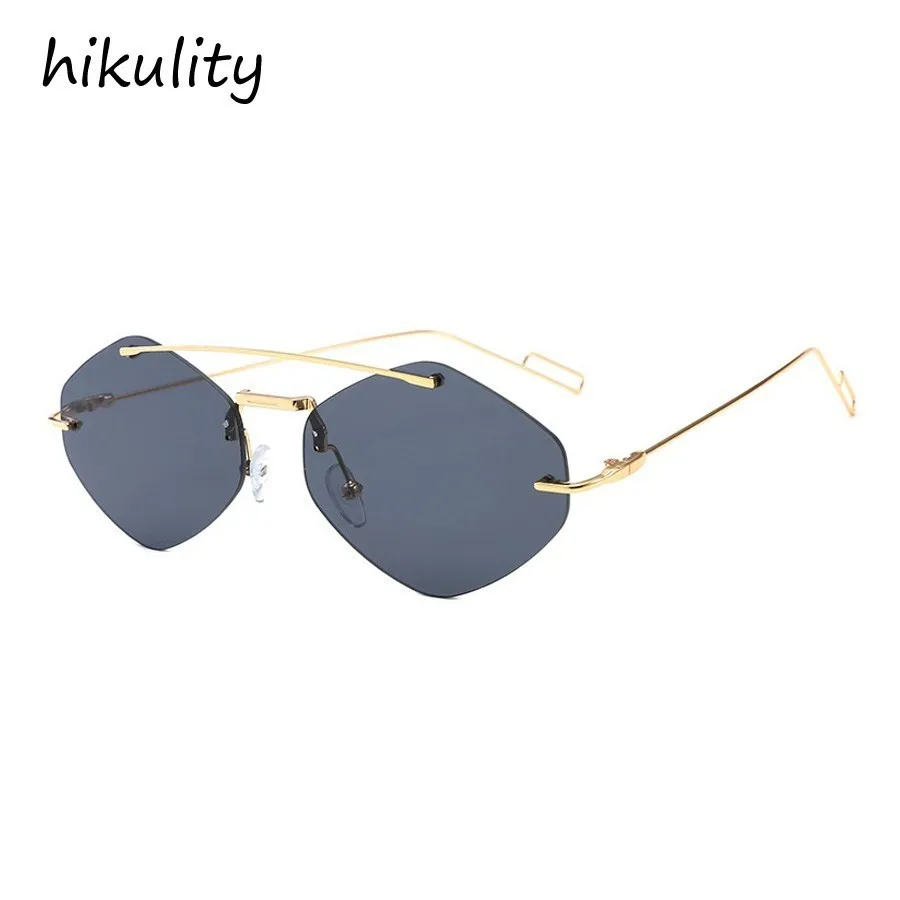 

90423a New 2019 Small Narrow Diamond Shape Rimless Sunglasses Women Brand Designer Unique Ultralight Vintage Sun Glasses for Men