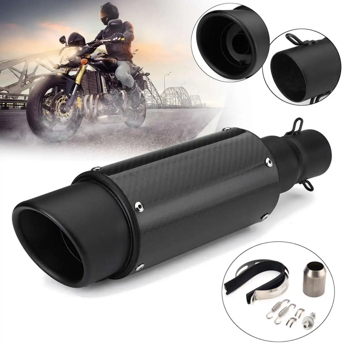 

Universal 1Set 38-51mm Motorcycle Exhaust Muffler Escape Slip On Pipe Fit Motorbike Scooter ATV Dirt Bike DIY Carbon Sliver Cool