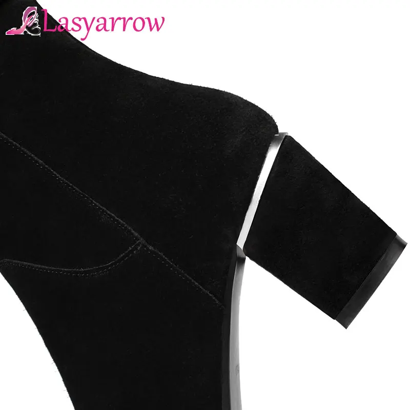 Solide Haute Short Plush En Hiver Noir Daim Talons Lasyarrow Bottes De Bas Inside Femmes mollet Automne Marque Épais Femme Mi Mode Pour Chaussures Inside plus QdxCBroWe