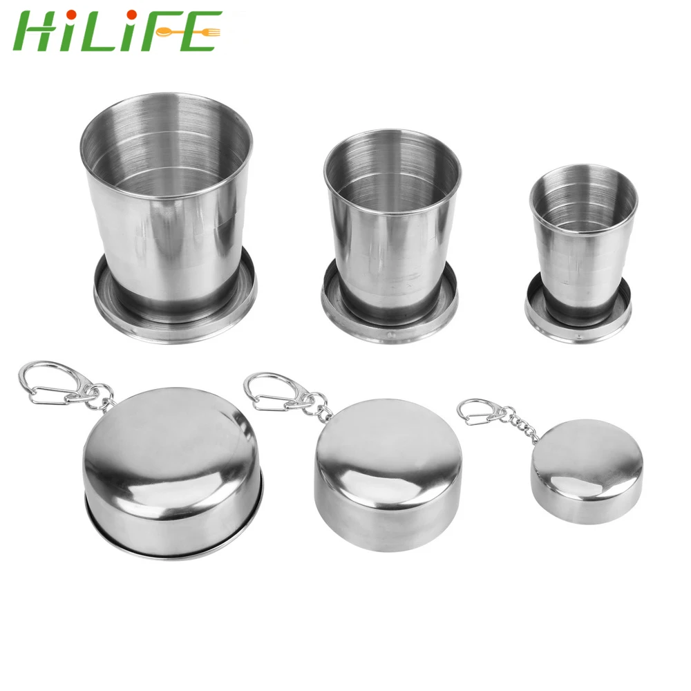 Портативная Складная чашка HILIFE из нержавеющей стали для путешествий на открытом