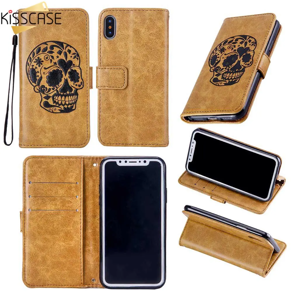 

KISSCASE Skull Embossed Case For Huawei P8 Lite 2017 P9 P10 Plus Y3 Y5 Y6 2017 Nova 2 Y7 Prime Honor 9 Flip Wallet Phone Funda