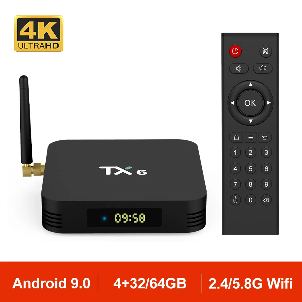 Android 9.0 TX6 Smart TV BOX Allwinner H6 Quad core 4G 32G BT 4.1 USB 3.0 2.4G 5G Dual WiFi 4K