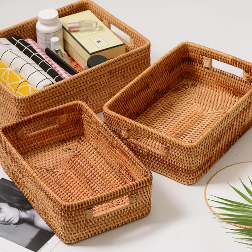 

Storage Box Handmade Desktop Decoration Rattan Storage Basket Desktop Debris Organizer Toy Snack Organizer Home Decoration