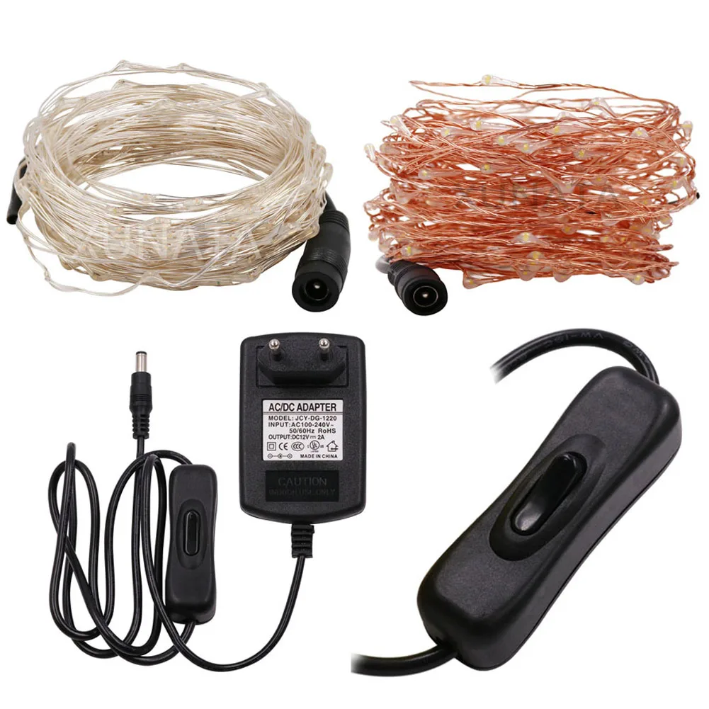 thumbnail image 1 of Guirnalda de luces LED de 10 m, 20 m y 30 m con enchufe para decoración de bodas, fiestas y Navidad, adaptador de corriente CC de 12 V y 2 A, interruptor de encendido y apagado para Reino Unido, UE, E, 1 of 4