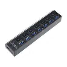 7 портов USB 3,0 концентратор высокой скорости с адаптером питания для ПК ноутбука