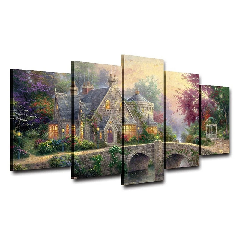 

New-Diamond Kits Diy Diamond Painting Cross Stitch Square Full Diamond Embroidery 5d Atr Needlework Garden Village 5pcs/Set