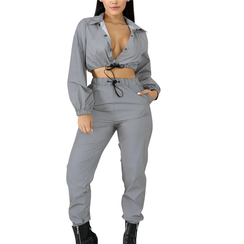 

Fashion Ladies Suit Lapel Collar Tooling Clothing Reflective Fabric Casual Clothing Locomotive Style Night Reflective Clothing