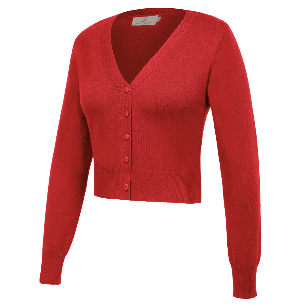 

Women V-neck Cropped Cotton Knitwear Knitting Coat Cardigan Jumper Outwear Coat