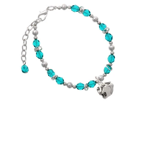 Silvertone Small Panther - Mascot Teal Beaded Bracelet |