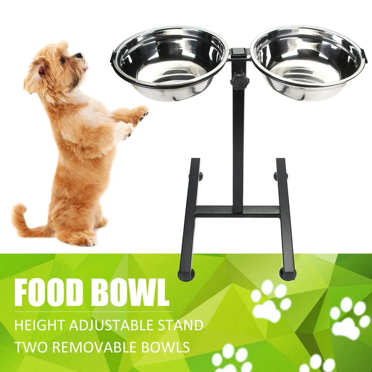 

Adjustable Double Stainless Steel Dog Cat Bowls with Non-skid Design for Pet Food and Water Elevated Feeder
