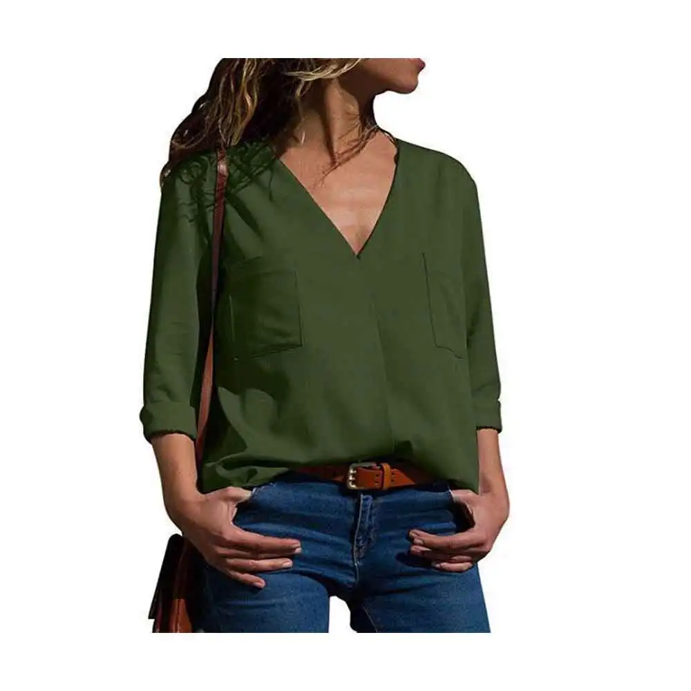 

Blouses Women Fashion 2019 Long Sleeve V-neck Shirts Office Shirt Chiffon Blouse Shirt Casual Blouse White/Black/Green/Orange