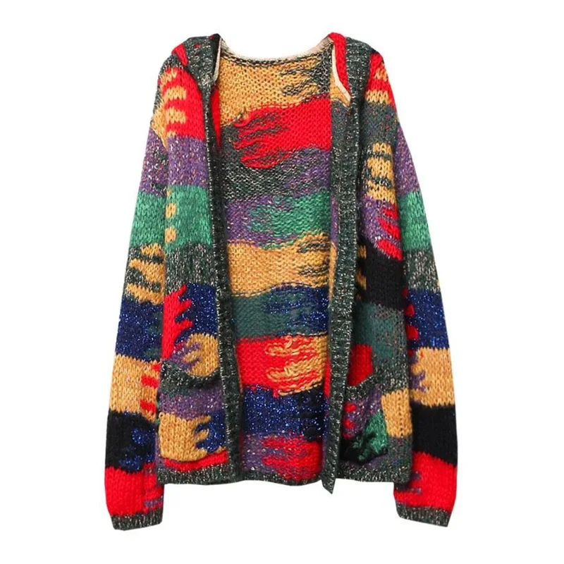 Manteau Cardigan Jacquard Laine Vent Réel Femmes Hiver Chandail Poncho De Correspondant Tricoté Capuche Automne Étoiles Chart Couleur See Mohair 2018 Paresseux À HqSfx7z