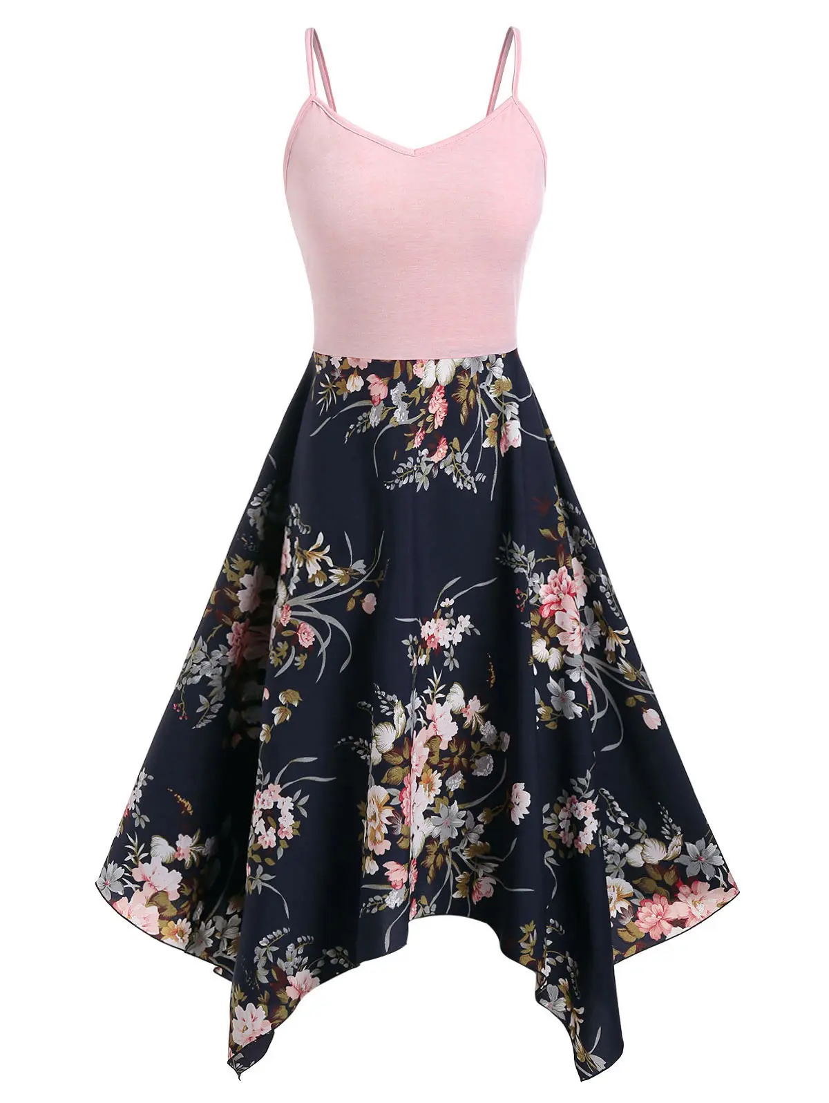 Wipalo Plus Size Floral Print Handkerchief Cami Dress Spaghetti Strap