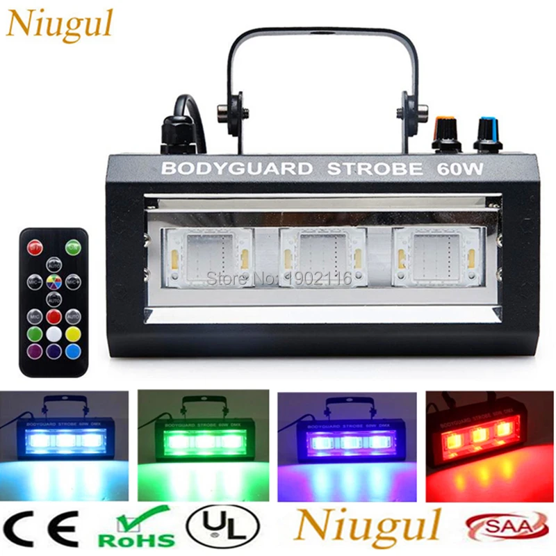 

60W LED Strobe Light,RGB Remote Sound Control Strobe Speed Adjustable For Stage Disco Bar Party KTV Club,DJ Flash Stage Lighting