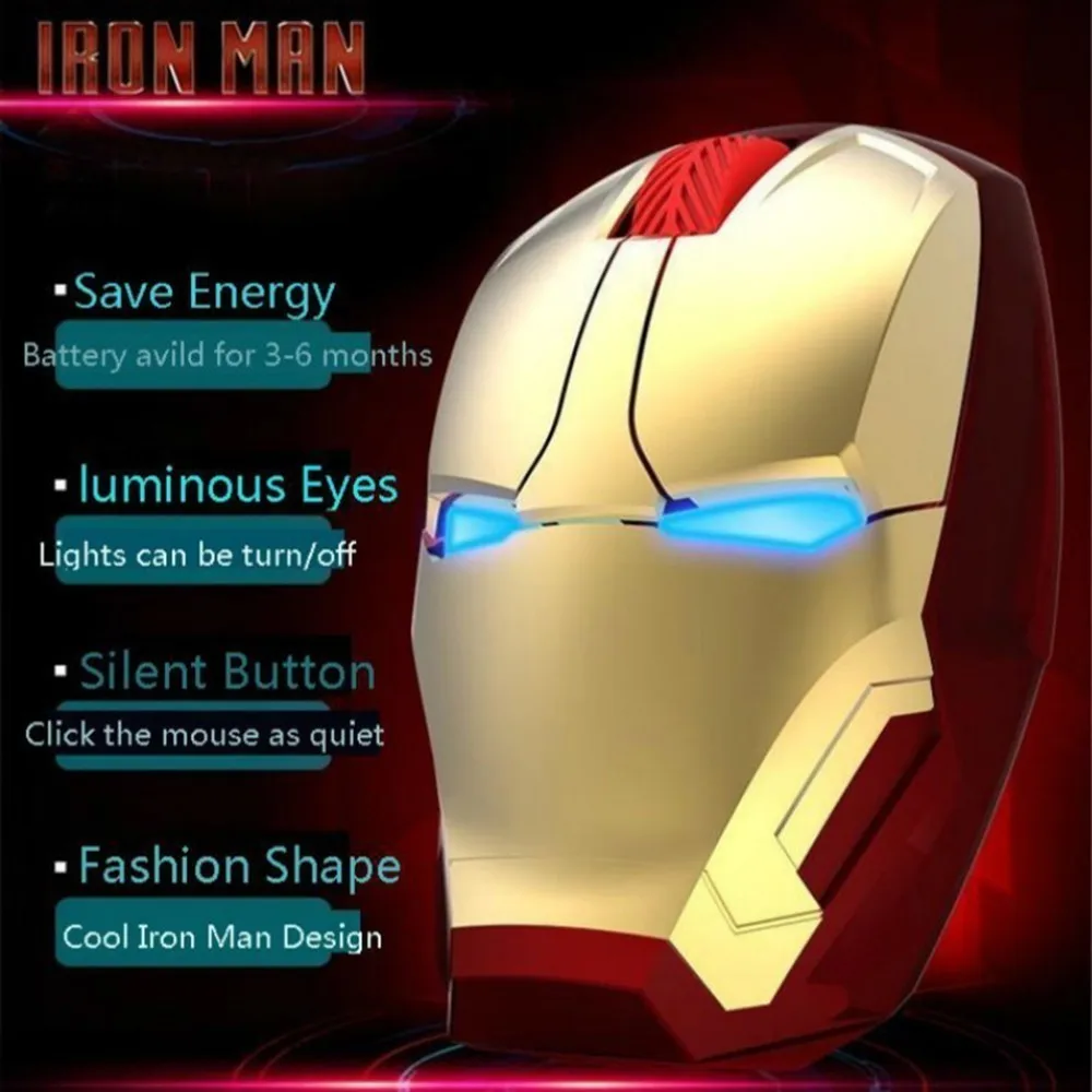 

Iron Man Wireless Computer Mouse 3D Ergonomic Silent Optical Laptop Mause 2.4Ghz LED Mute Cartoon PC Usb Mice For Marvel Lover