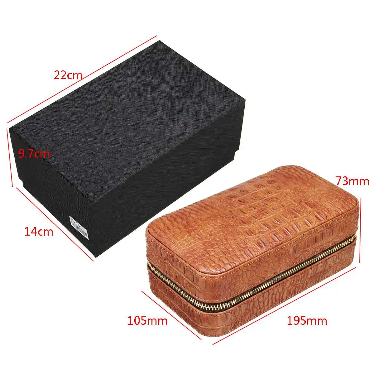 Brown Leather Cedar Wood Lined Cigar Humidor Humidifier Travel Storage Case Set Fit for 6 Cigars Christmas Box 195x105x73mm