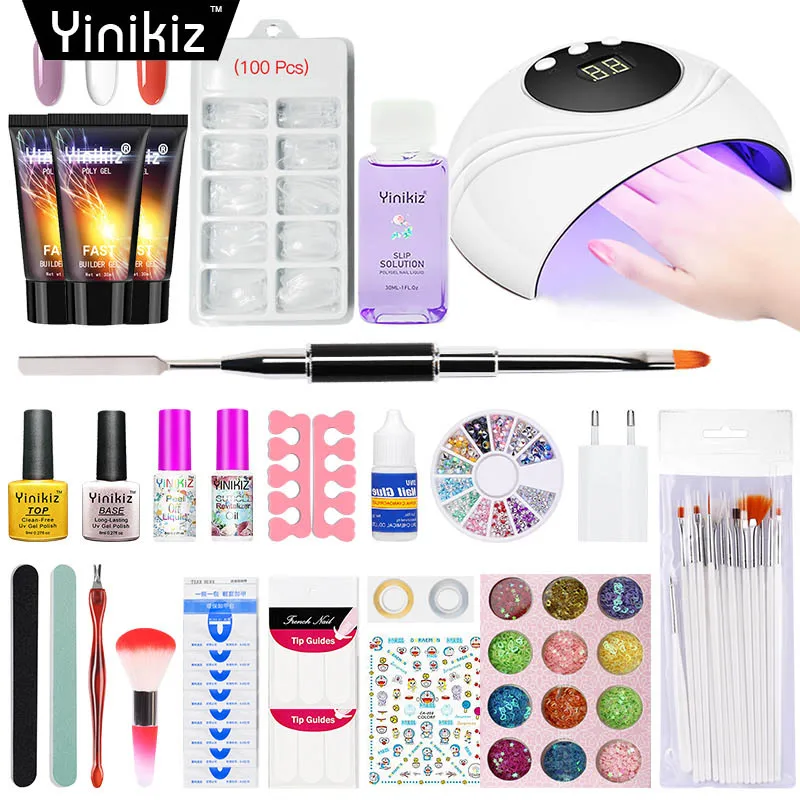 

Yinikiz Care Nails Cuticle Oil Primer Gel Top Coat Nails Art Extend Poly Gel Set Uv Nails Lamp Full Nail Tools Kit Set