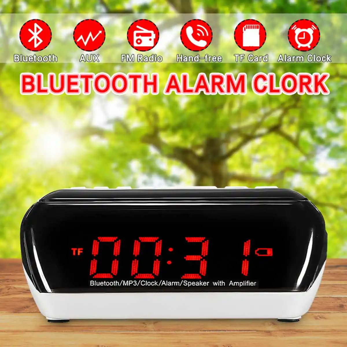 

LED Display Time Digital Alarm Clock Multifunction bluetooth Wireless Speaker Mic LCD Alarm Clock TF FM Radio MP3 Music Player