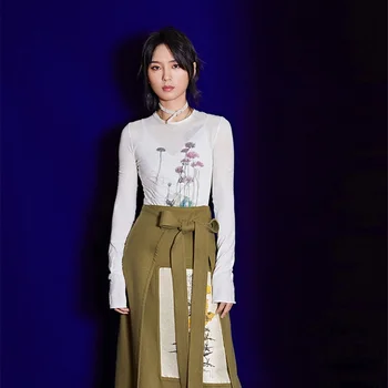 

2019 Summer Runway Vintage Women Tee Shirt Long Sleeve Floral Print Fashion Tops Female Cotton Casual T-Shirt Clothes