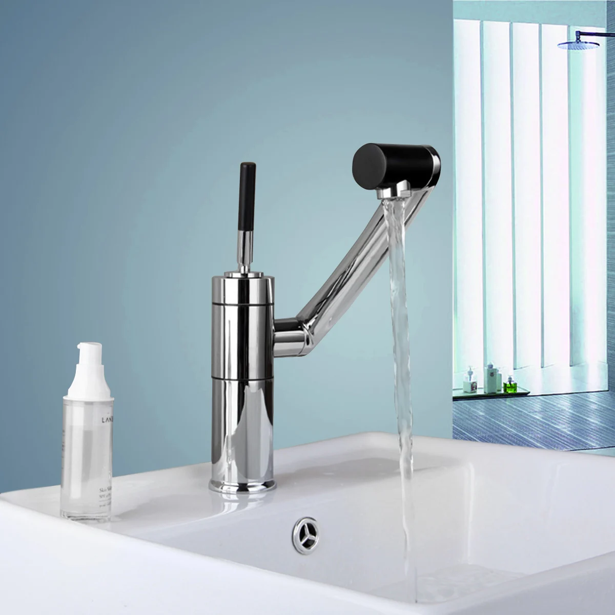 

Chrome Basin Faucet Bathroom Shower Faucet Tap 360 Rotate Single Handle Hot/Cold Water Mixer Lucky Cat Style for Home Bathroom