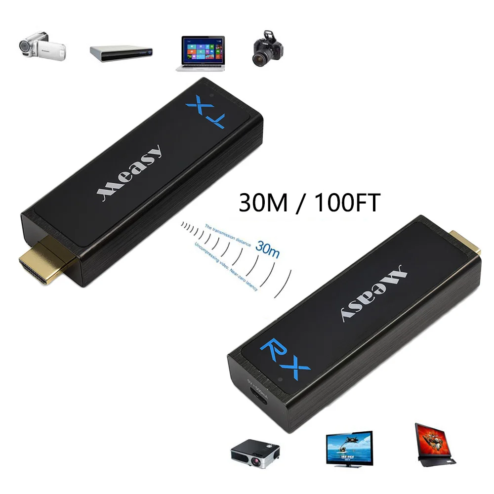 measy Wireless HDMI Transmitter and Receiver HDMI Extender up to 30M/100Feet support 1080P 3D Video to Projector HDTV Monitor measy Wireless HDMI Transmitter and Receiver HDMI Extender up to 30M/100Feet support 1080P 3D Video to Projector HDTV Monitor