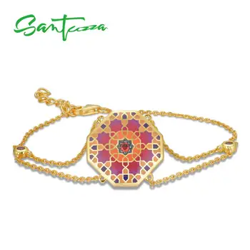

SANTUZZA Silver Bracelet For Women 925 Sterling Silver Geometry Pattern Infinity Element Party Fashion Jewelry HANDMADE Enamel