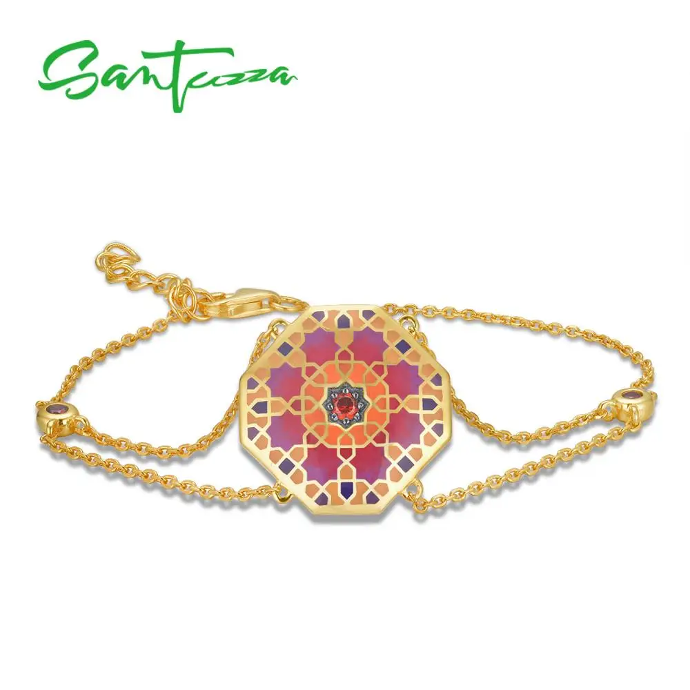 

SANTUZZA Silver Bracelet For Women 925 Sterling Silver Geometry Pattern Infinity Element Party Fashion Jewelry HANDMADE Enamel