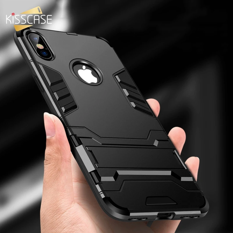 KISSCASE Case For iPhone 8 7 6 6S Plus Shockproof Hybrid Armor Hard X XS MAX XR 5 S 5s SE Stand Cover Cases  Мобильные телефоны