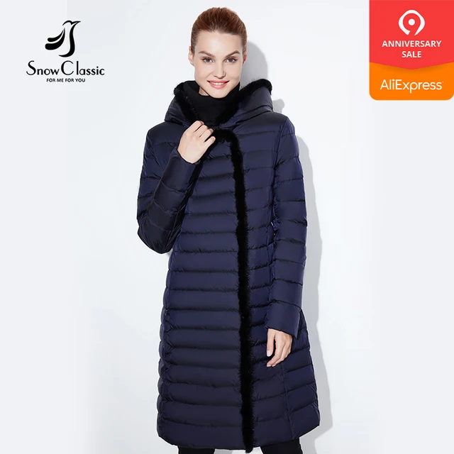 SnowClassic 2018 новый жакет женщин теплый зимний длинный пальто мода весна outwear сплошной тонкий толстый куртка передний край лиса меховой воротник