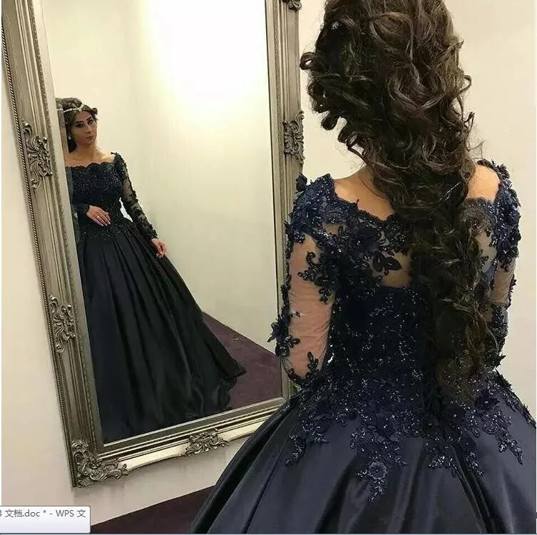 Eightale темно-синее черное свадебное платье бальное платье с открытыми плечами с длинными рукавами платья с аппликацией свадебное платье в арабском стиле