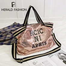 HERALD FASHION-sac à main paillettes femmes, sac grande capacité à lettres imprimées, fourre-tout décontracté à poignée supérieure, sac à bandoulière shopping
