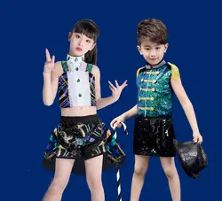 Детское джазовое платье с пайетками, газовая юбка-пачка для девочек, детская одежда для выступлений для мальчиков