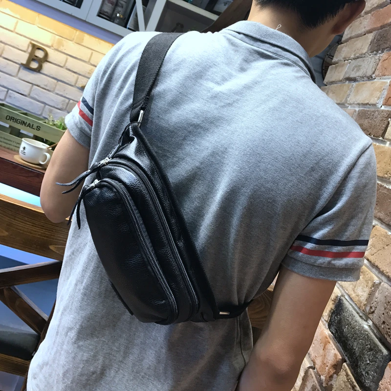 

New Waist Bag Design Fashion Chest Packs Black PU Leather Men Bag Casual Fanny Pack Bum Bag Belt Bag Men Creative Daypack