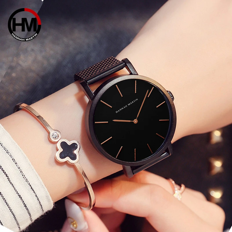 Женские кварцевые наручные часы Hannah Martin с серебряным браслетом, женские часы из нержавеющей стали, повседневные водонепроницаемые женские часы